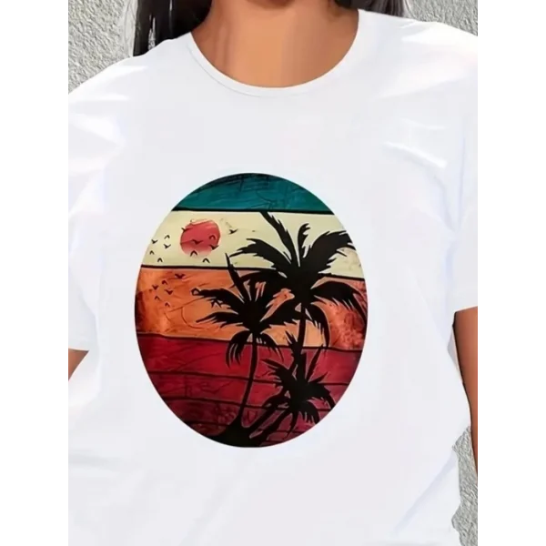 Kadın Kısa Kollu Palmiye Baskılı Viskon Tshirt