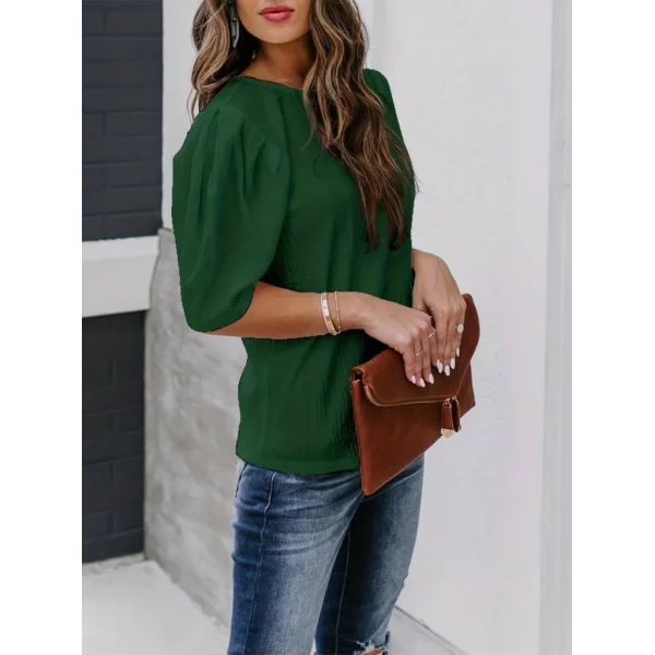 Kadın Kısa Kollu Pileli Balın Kol Bürümcük Bluz