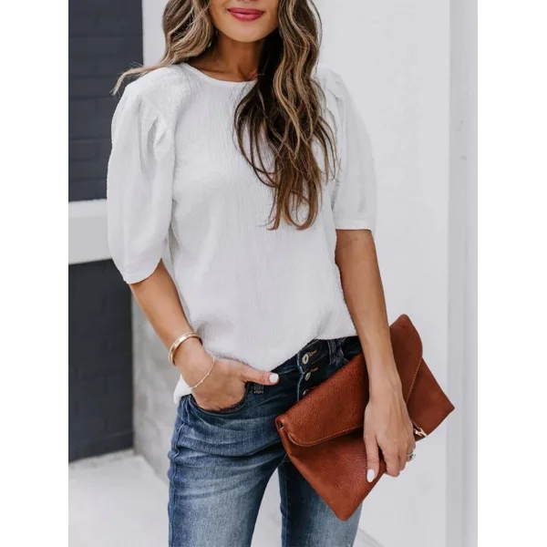 Kadın Kısa Kollu Pileli Balın Kol Bürümcük Bluz