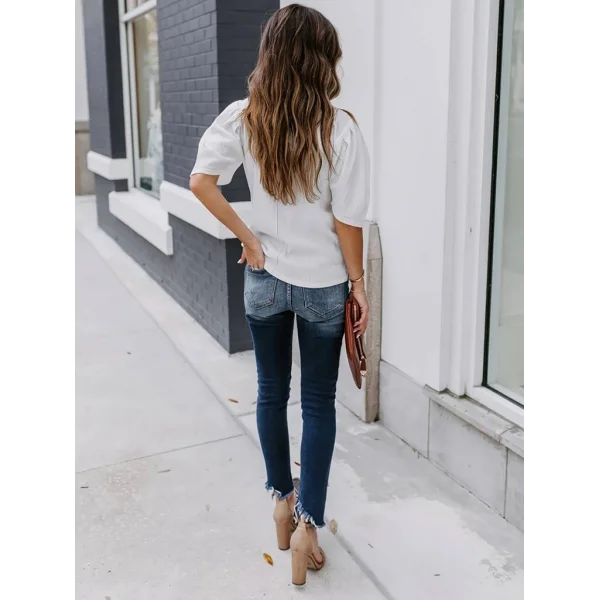 Kadın Kısa Kollu Pileli Balın Kol Bürümcük Bluz