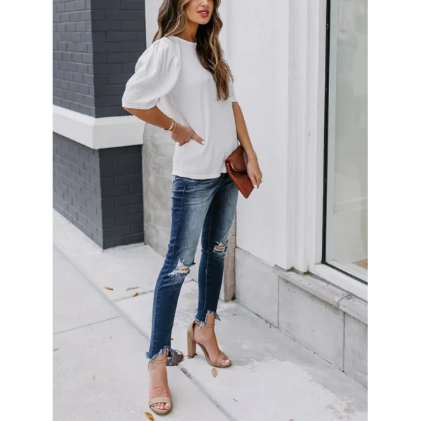 Kadın Kısa Kollu Pileli Balın Kol Bürümcük Bluz