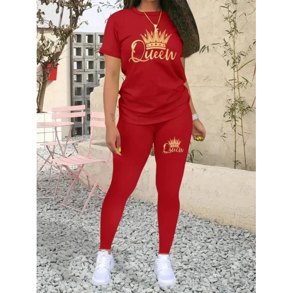 Kadın Kısa Kollu Queen Baskı Viskon Ikili Takım