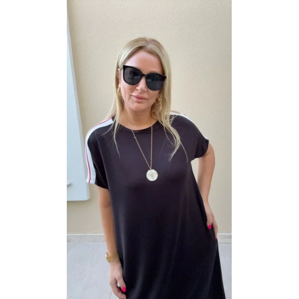 Kadın Kısa Kollu şerit Detay Midi Boy Elbise