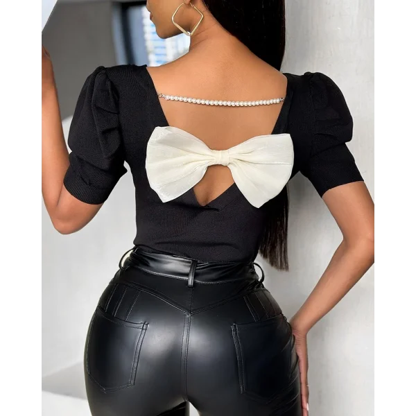 Kadın Kısa Kollu Sırt Inci Ve Kurdela Detay Karpuz Kol Yerli Krep Bluz. 109 Adet Standart Beden Gerisi 3 Beden