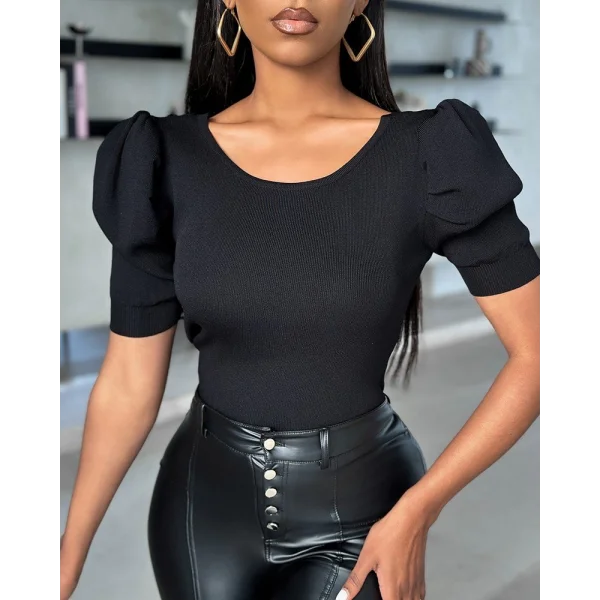 Kadın Kısa Kollu Sırt Inci Ve Kurdela Detay Karpuz Kol Yerli Krep Bluz. 109 Adet Standart Beden Gerisi 3 Beden