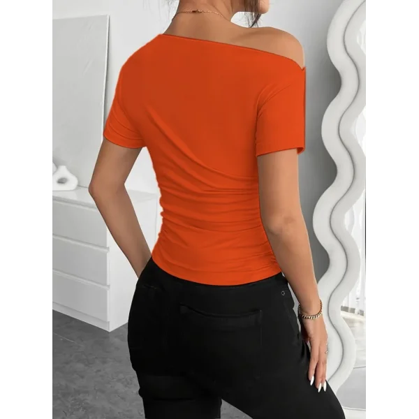 Kadın Kısa Kollu Tek Omuzu Açık Büzgülü Viskon Bluz