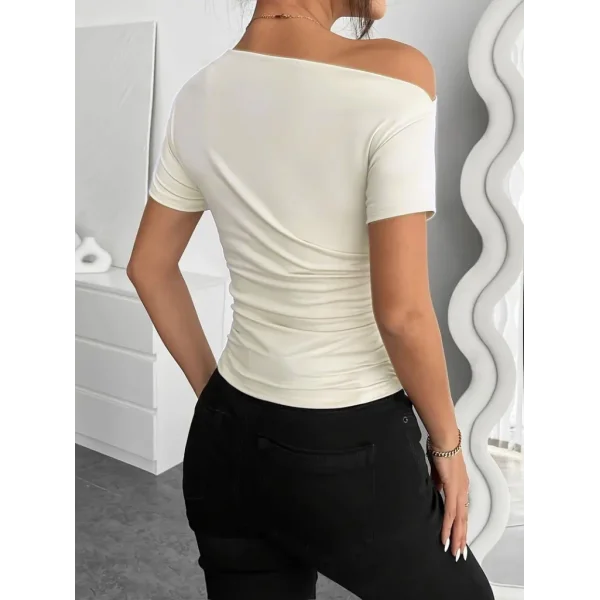 Kadın Kısa Kollu Tek Omuzu Açık Büzgülü Viskon Bluz