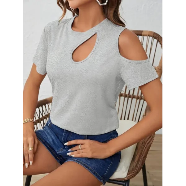 Kadın Kısa Kollu Tek Omuzu Açık Damla Detaylı Viskon Bluz