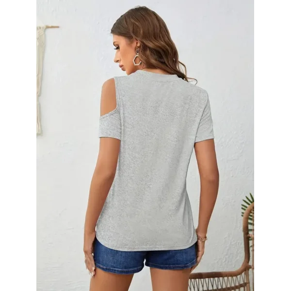 Kadın Kısa Kollu Tek Omuzu Açık Damla Detaylı Viskon Bluz