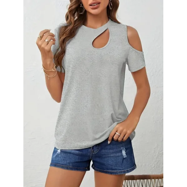 Kadın Kısa Kollu Tek Omuzu Açık Damla Detaylı Viskon Bluz