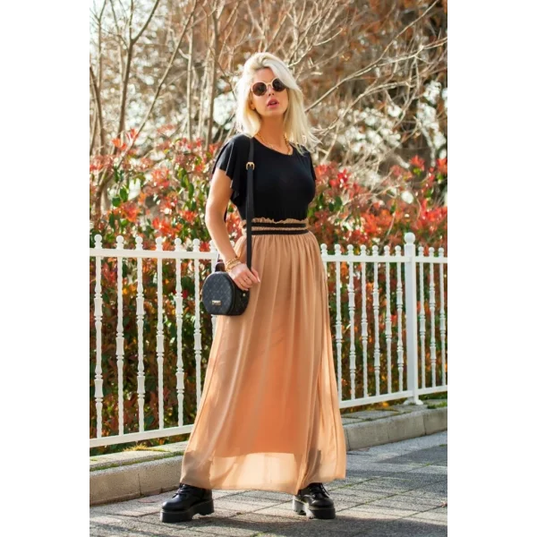 Kadın Kısa Kollu üst Viskon Alt Astarlı şifon Beli Lastikli Elbise