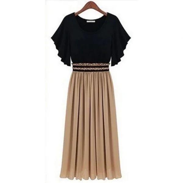 Kadın Kısa Kollu üst Viskon Alt Astarlı şifon Beli Lastikli Elbise