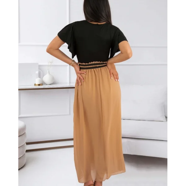 Kadın Kısa Kollu üst Viskon Alt Astarlı şifon Beli Lastikli Elbise