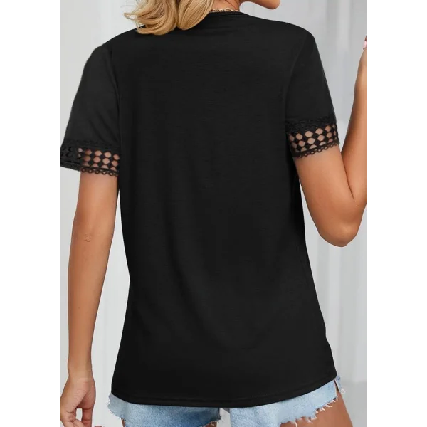 Kadın Kısa Kollu V Yaka Dantel Yakalı Viskon Bluz