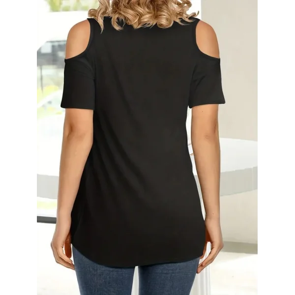 Kadın Kısa Kollu V Yaka Dekolte Omuz Detay Viskon Bluz