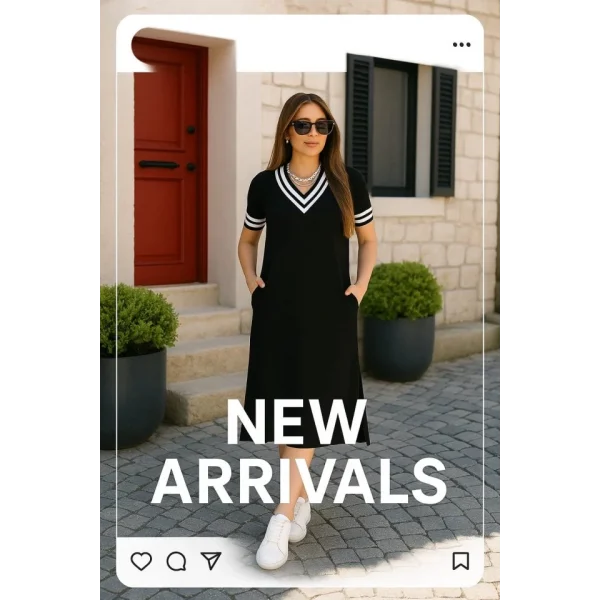 Kadın Kısa Kollu V Yaka Kol Ve Yaka Ribana Detay Midi Boy Viskon Elbise