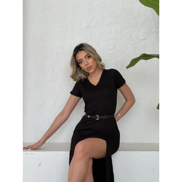 Kadın Kısa Kollu V Yaka Maxi Boy Elbise 124 Cm