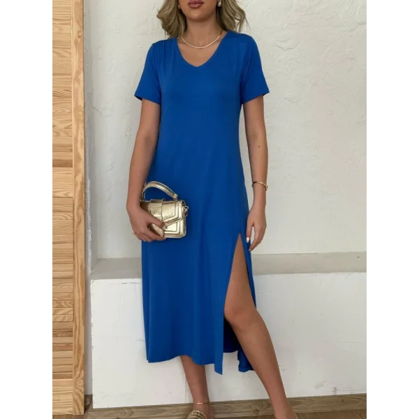 Kadın Kısa Kollu V Yaka Maxi Boy Elbise 124 Cm