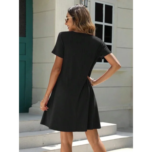 Kadın Kısa Kollu V Yaka önü Düğmeli Viskon Elbise