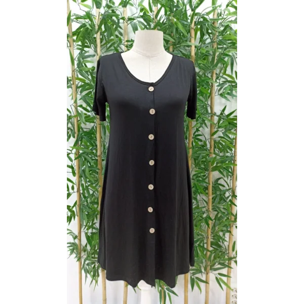 Kadın Kısa Kollu V Yaka önü Düğmeli Viskon Elbise