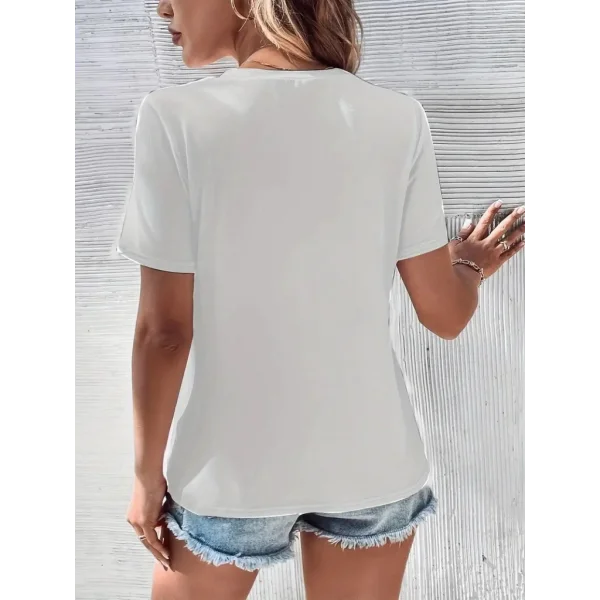 Kadın Kısa Kollu V Yaka şerit Detay Viskon Bluz