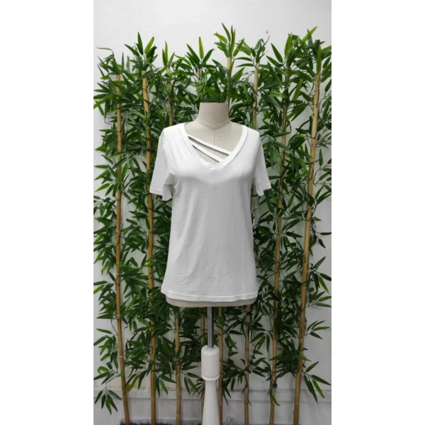 Kadın Kısa Kollu V Yaka şerit Detay Viskon Bluz