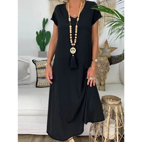 Kadın Kısa Kollu V Yaka Süprem Tam Boy Elbise