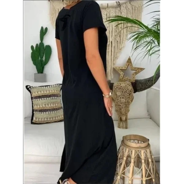 Kadın Kısa Kollu V Yaka Tam Boy Pegasus Kumaş Elbise