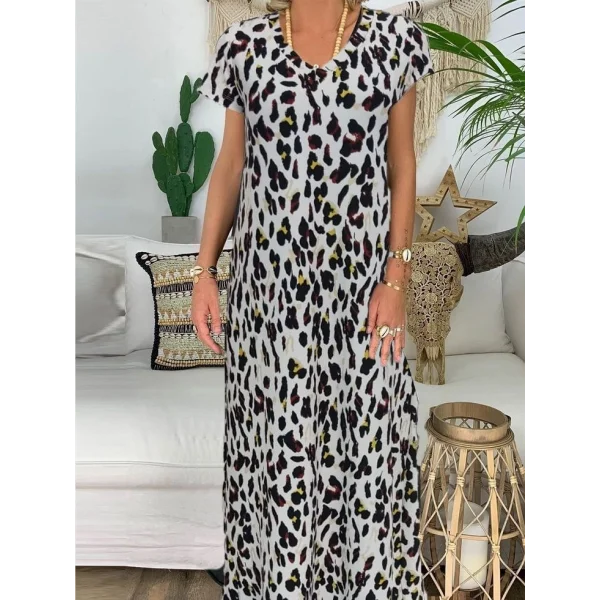 Kadın Kısa Kollu V Yaka Tam Boy Zebra Desen Pegasus Kumaş Elbise