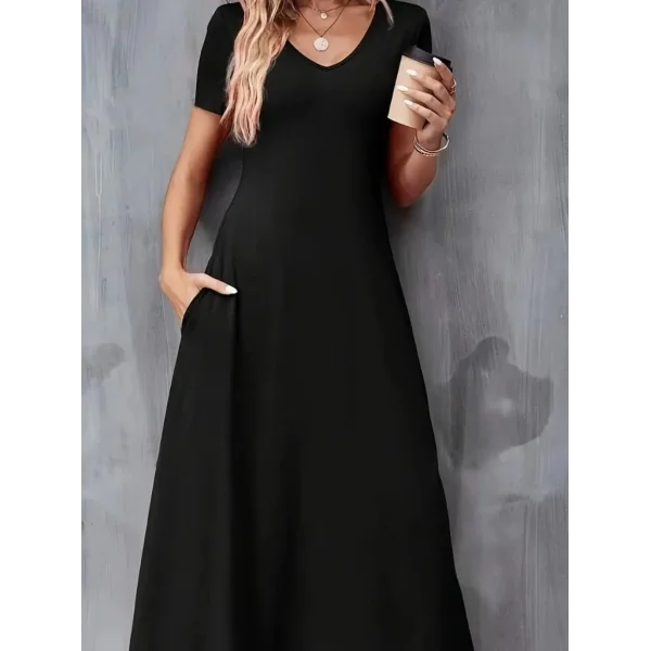 Kadın Kısa Kollu V Yaka Viskon Elbise