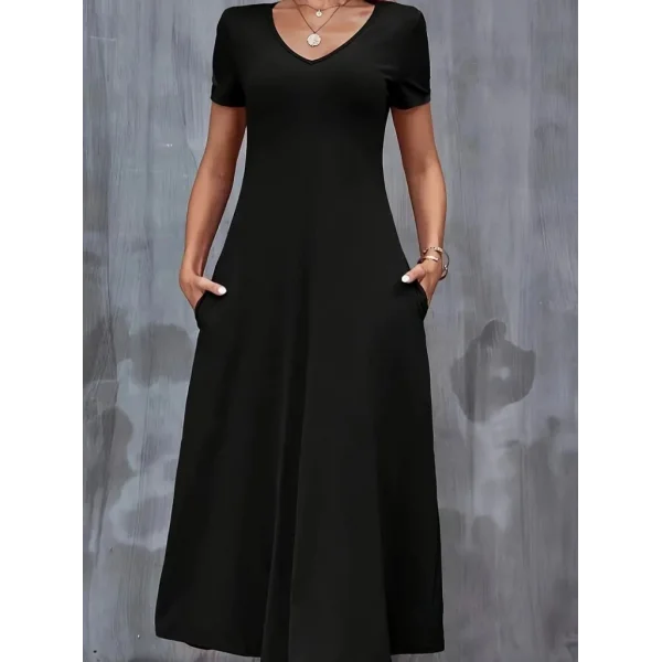 Kadın Kısa Kollu V Yaka Viskon Elbise