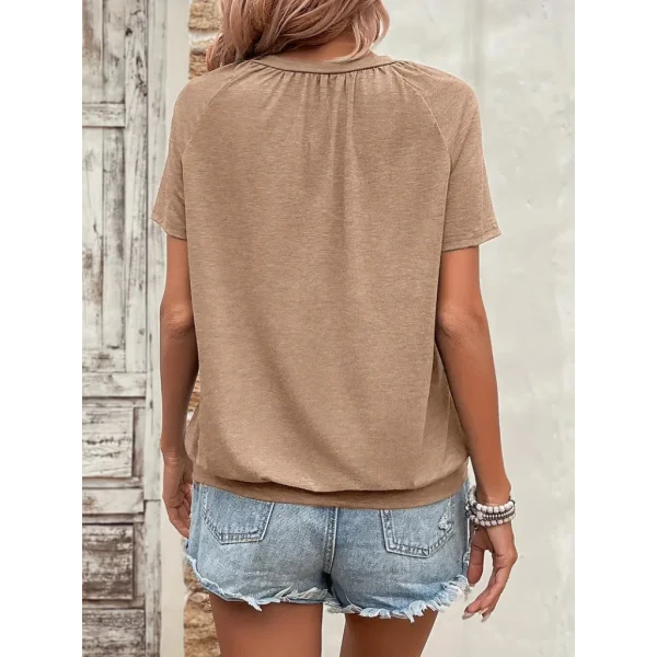 Kadın Kısa Kollu V Yakalı Büzgü Detaylı Viskon Bluz