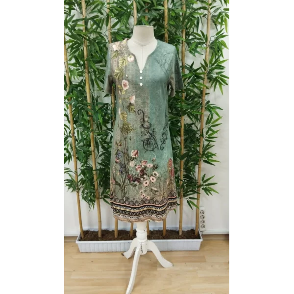 Kadın Kısa Kollu V Yakalı çiçek Baskılı Midi Süprem Elbise