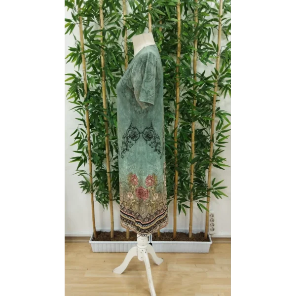 Kadın Kısa Kollu V Yakalı çiçek Baskılı Midi Süprem Elbise