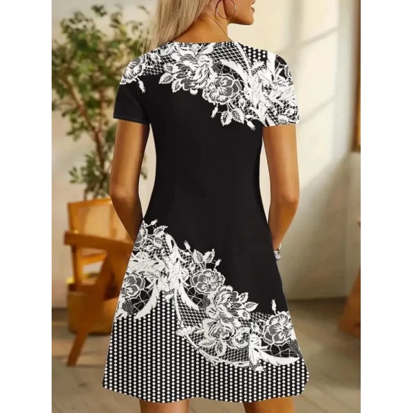 Kadın Kısa Kollu V Yakalı çiçek Baskılı Süprem Elbise