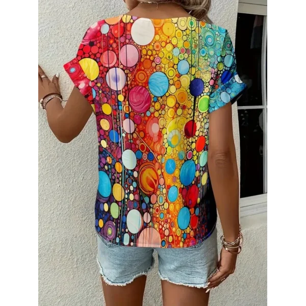 Kadın Kısa Kollu V Yakalı Desenli Süprem Bluz