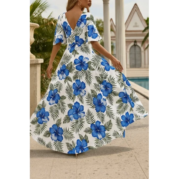 Kadın Kısa Kollu V Yakalı Desenli Süprem Elbise