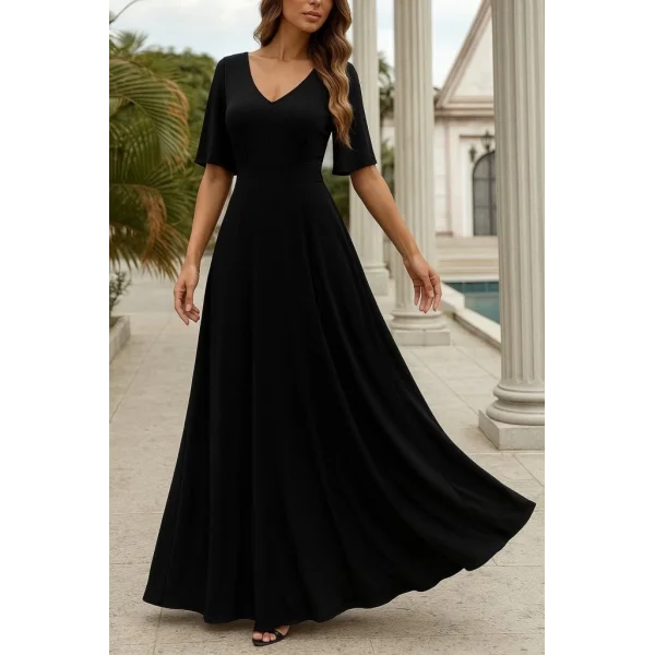 Kadın Kısa Kollu V Yakalı Desenli Süprem Elbise