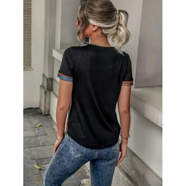 Kadın Kısa Kollu V Yakalı Düğmeli çok Renkli Süprem Bluz