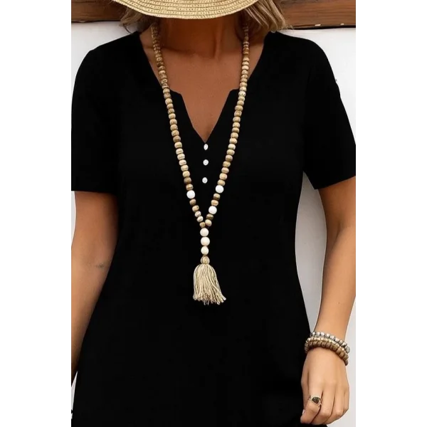 Kadın Kısa Kollu V Yakalı Etek Ucu Desenli Viskon Elbise