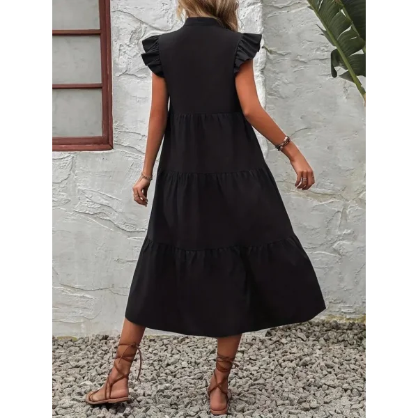 Kadın Kısa Kollu V Yakalı Geniş Kesim Uzun Trikoton Elbise