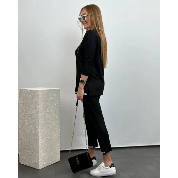 Kadın Kısa Kollu V Yakalı Iki Iplik Bluz Ve Pantolon Ikili Takım