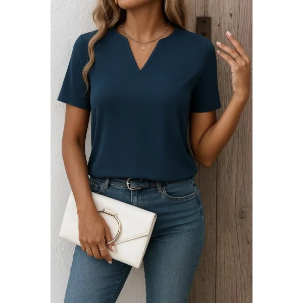 Kadın Kısa Kollu V Yakalı Ithal Krep Elbise