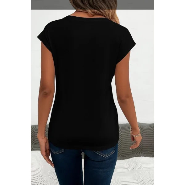 Kadın Kısa Kollu V Yakalı Kalp Desen Viskon Bluz