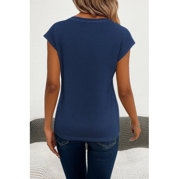 Kadın Kısa Kollu V Yakalı Kalp Desen Viskon Bluz