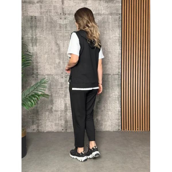 Kadın Kısa Kollu V Yakalı Kapşonlu Viskon Iki Iplik Bluz Ve Pantolon Takım