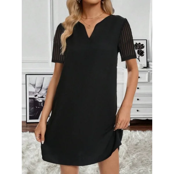 Kadın Kısa Kollu V Yakalı Kısa Janjan Krep Elbise