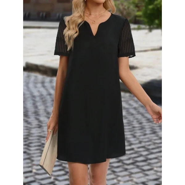 Kadın Kısa Kollu V Yakalı Kısa Janjan Krep Elbise