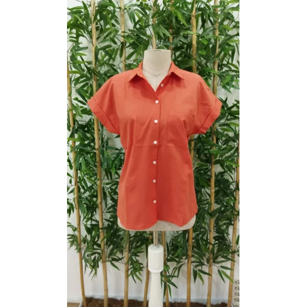 Kadın Kısa Kollu V Yakalı önden Düğmeli Dokuma Gömlek