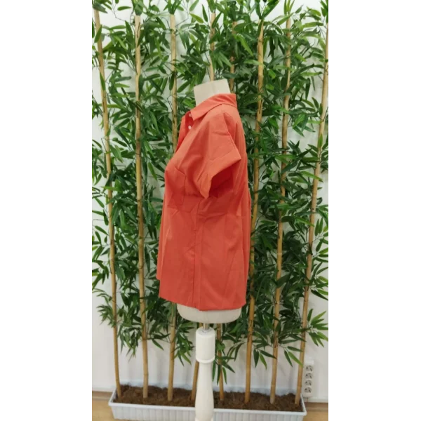 Kadın Kısa Kollu V Yakalı önden Düğmeli Dokuma Gömlek